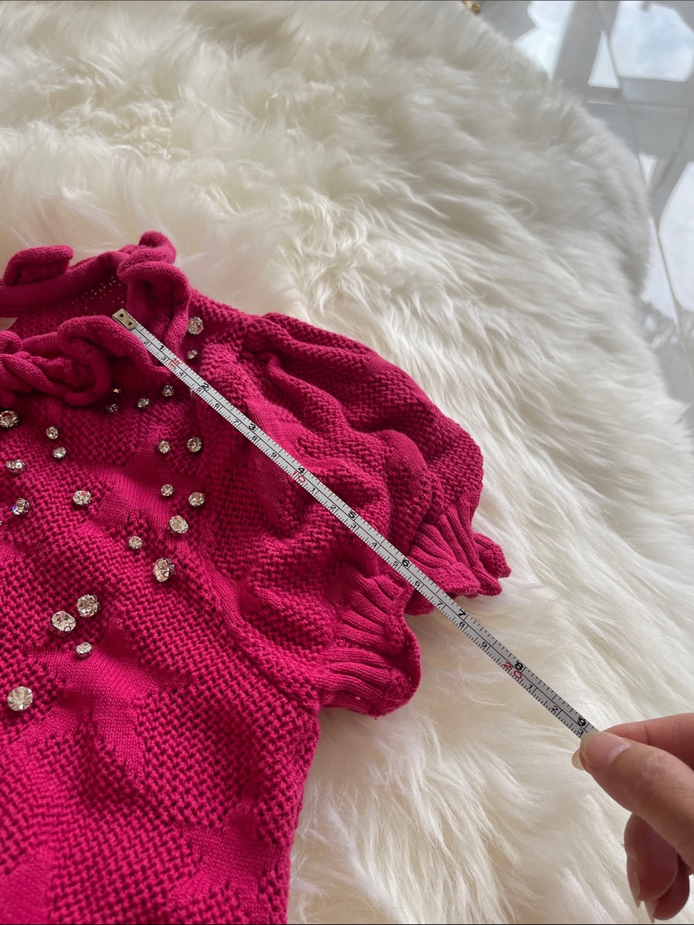 LoveShackFancy Magenta Embellished Ruffle Short Cardigan - Picture 4 of 8